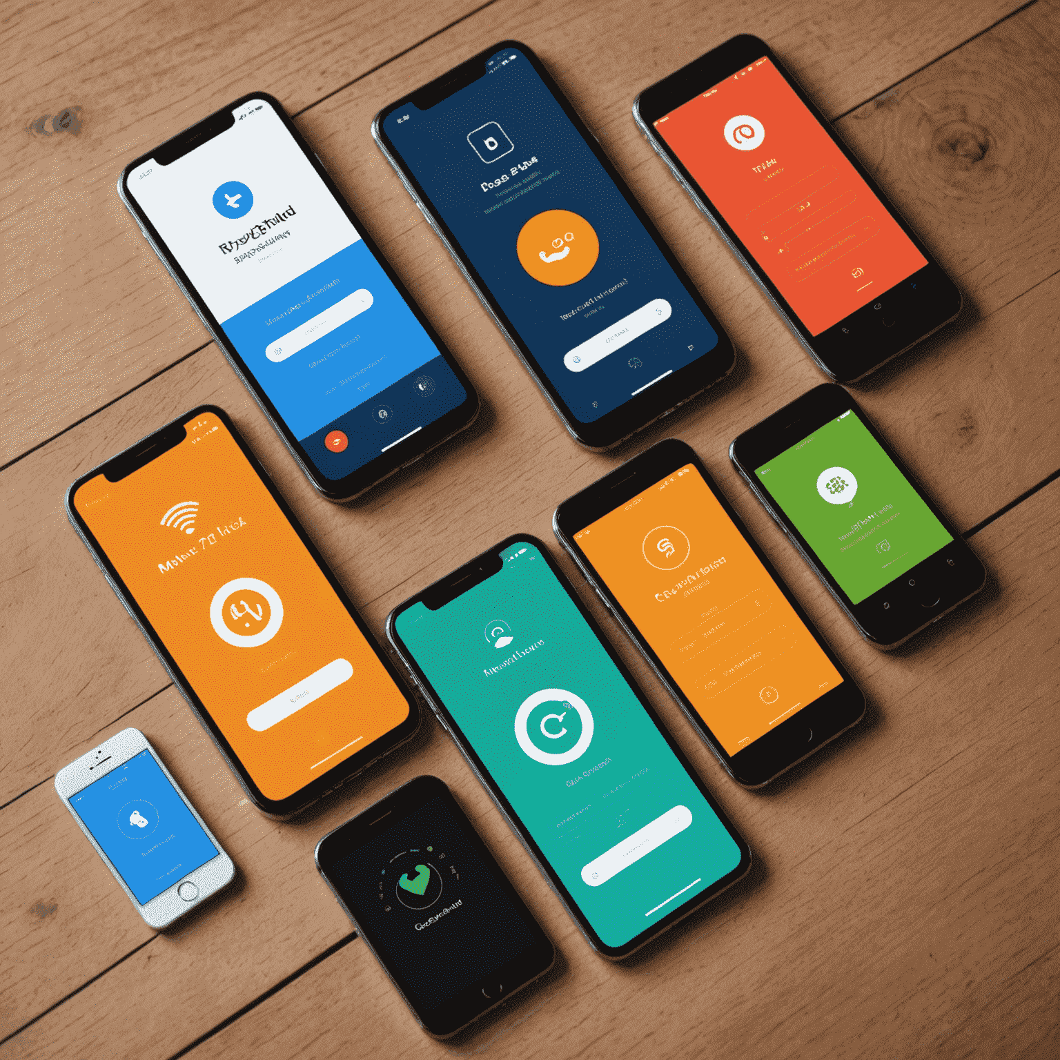 Various mobile phones displaying different voice plan options, with icons representing minutes, texts, and international calls