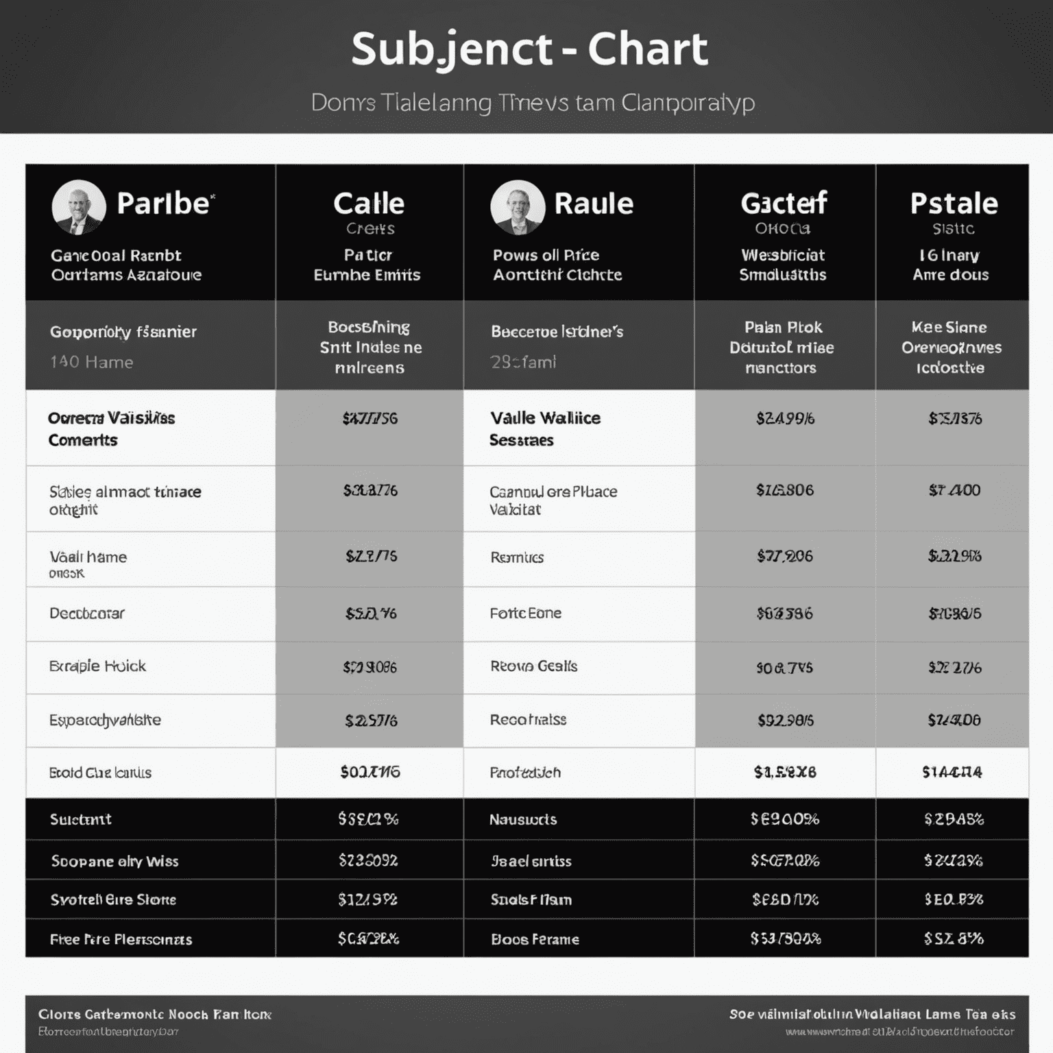 A comparison chart showing different voice plans side by side. The chart includes columns for plan names, minutes, SMS, validity, and price. The design is sleek and modern, using a dark background with white and accent color text to match the website's black and grey style.