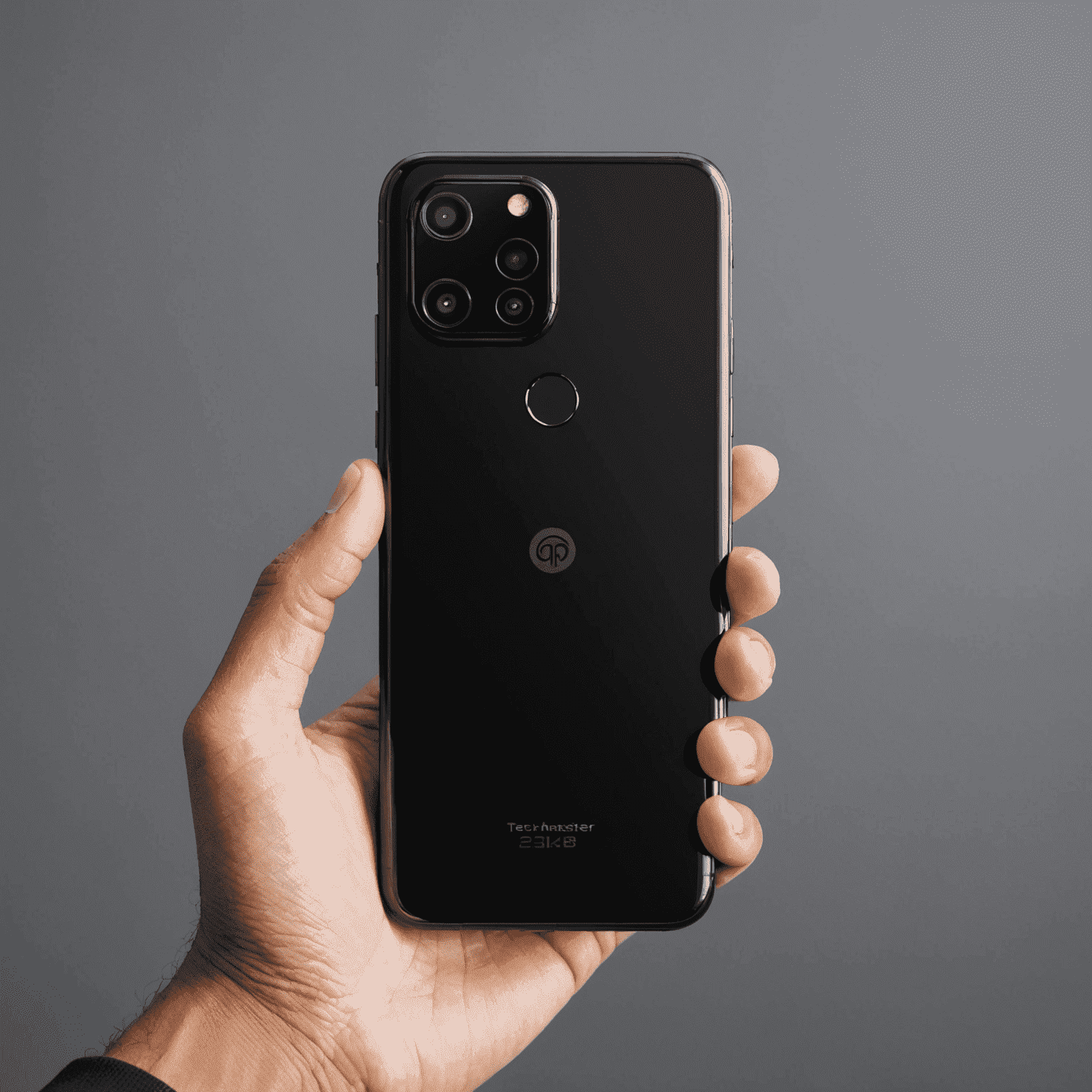 TechMaster Pro X smartphone with a sleek black design and triple camera setup