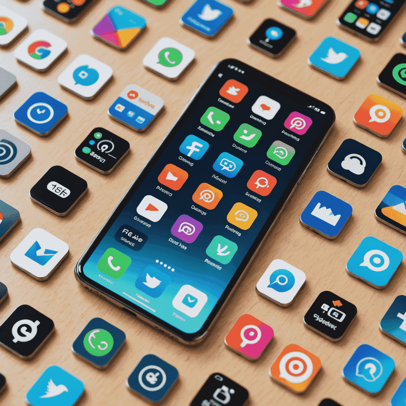 Collage of trending mobile app icons and interfaces on a smartphone screen