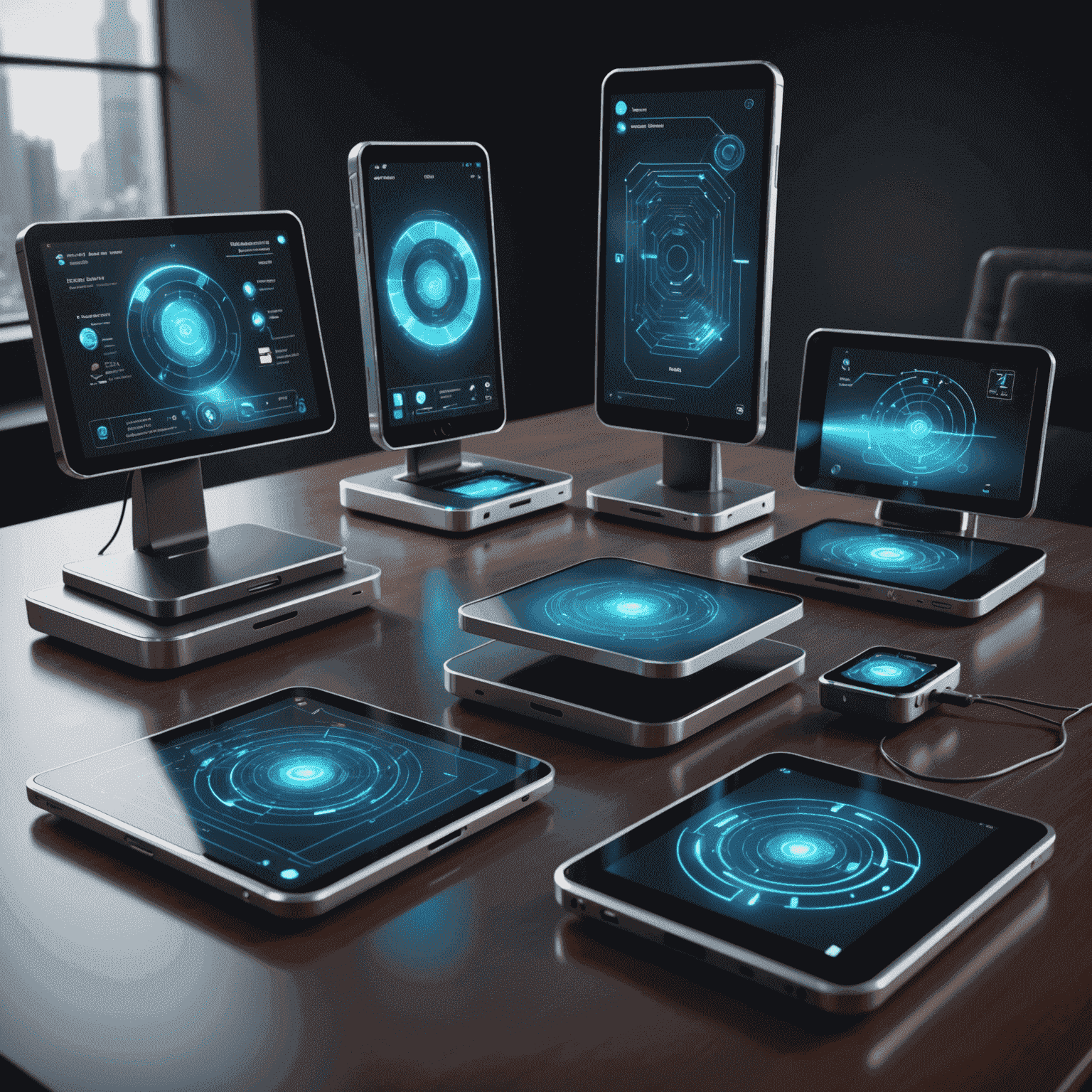 Futuristic concept image showing holographic displays and advanced mobile communication devices